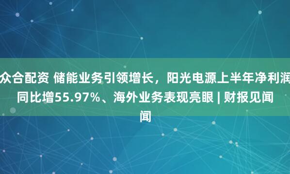 众合配资 储能业务引领增长，阳光电源上半年净利润同比增55.97%、海外业务表现亮眼 | 财报见闻